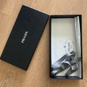 Prada empty gift box with tissue paper and ribbon